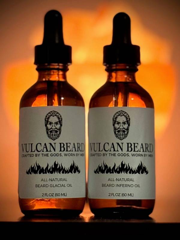 elemental beard grooming kit with glacial peppermint oil and inferno oil with hint of cinnamon